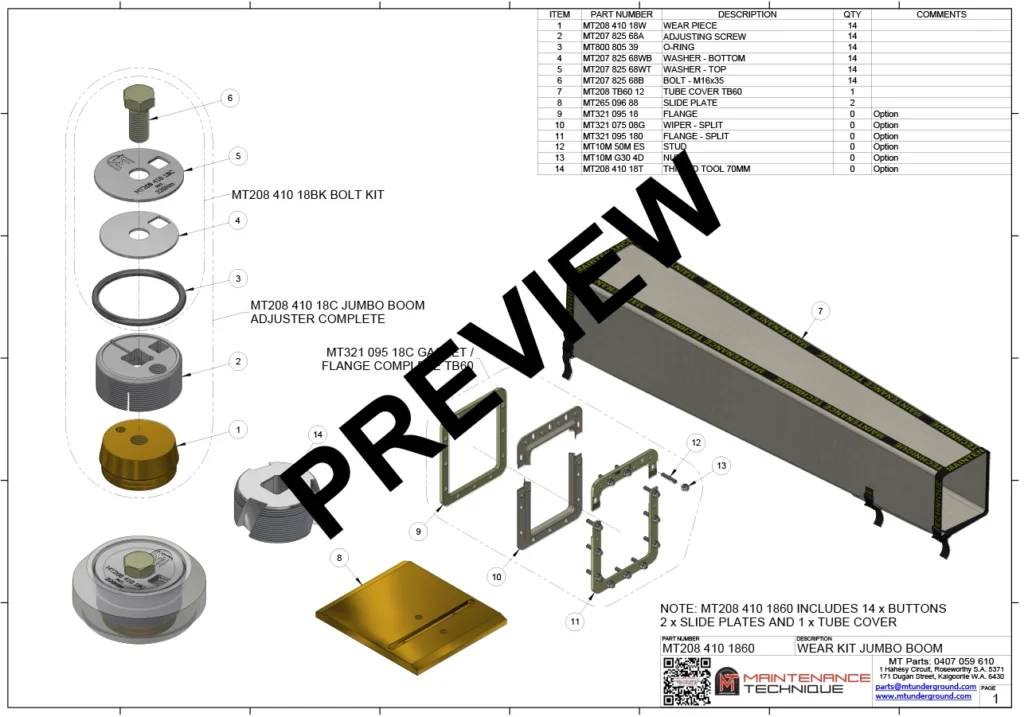MT260213 SANDVIK BOOM WEAR PARTS CATALOGUE