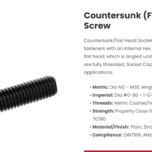 Plain CSK (Flat) Socket Cap Screw M10 X 35