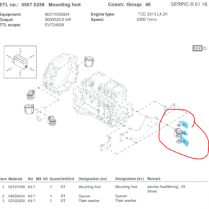 TCD2013 Engine Mount Kit Complete (1x mount complete with spacers and bolts)